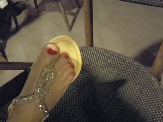 GF clips Her enticing Pedicured Feet and Toes in New Sandals at Cafe | xHamster