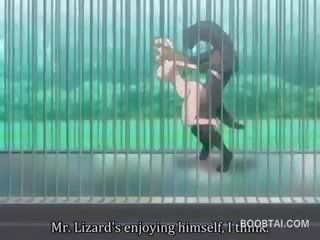 Rinnakas anime adolescent vitt naelutatud raske poolt koletis juures a zoo