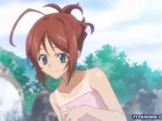 Redhead hentai babe gets fondled on her magnificent bath